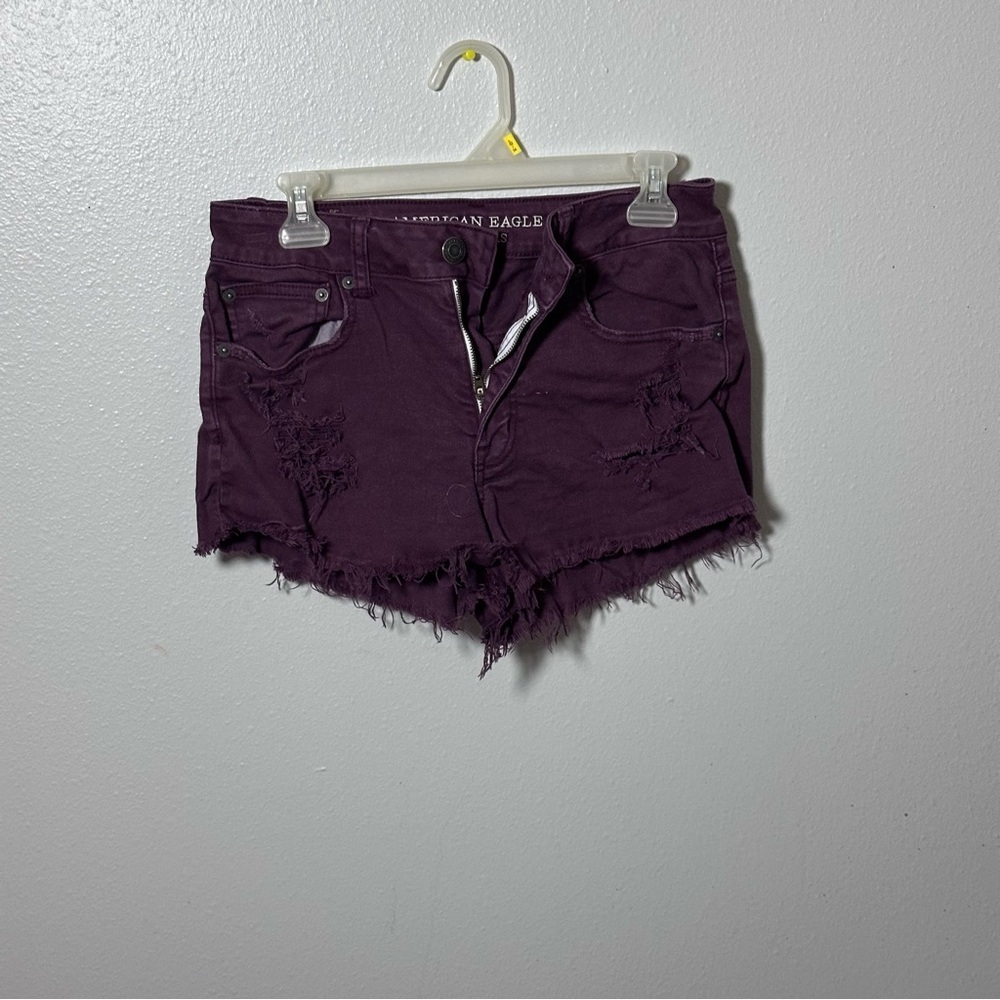 American Eagle Women Purple Cut Off Distressed Shorts Stretch Size‎ 6.